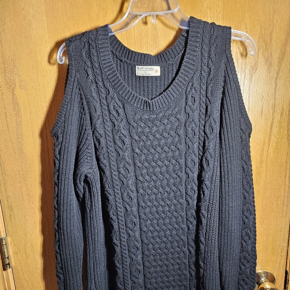 Ruff Hewn Black Knit Long Sleeve Cold Shoulder Sweater